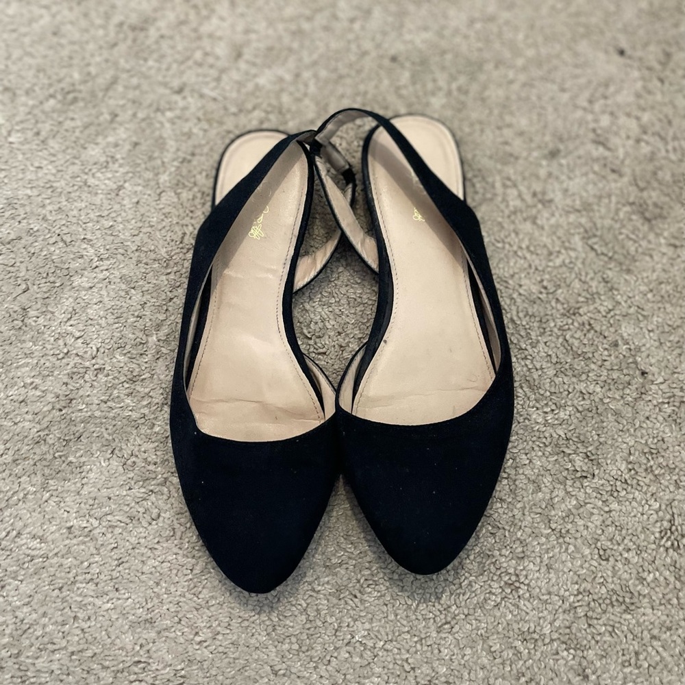 Suede black flat dress shoes